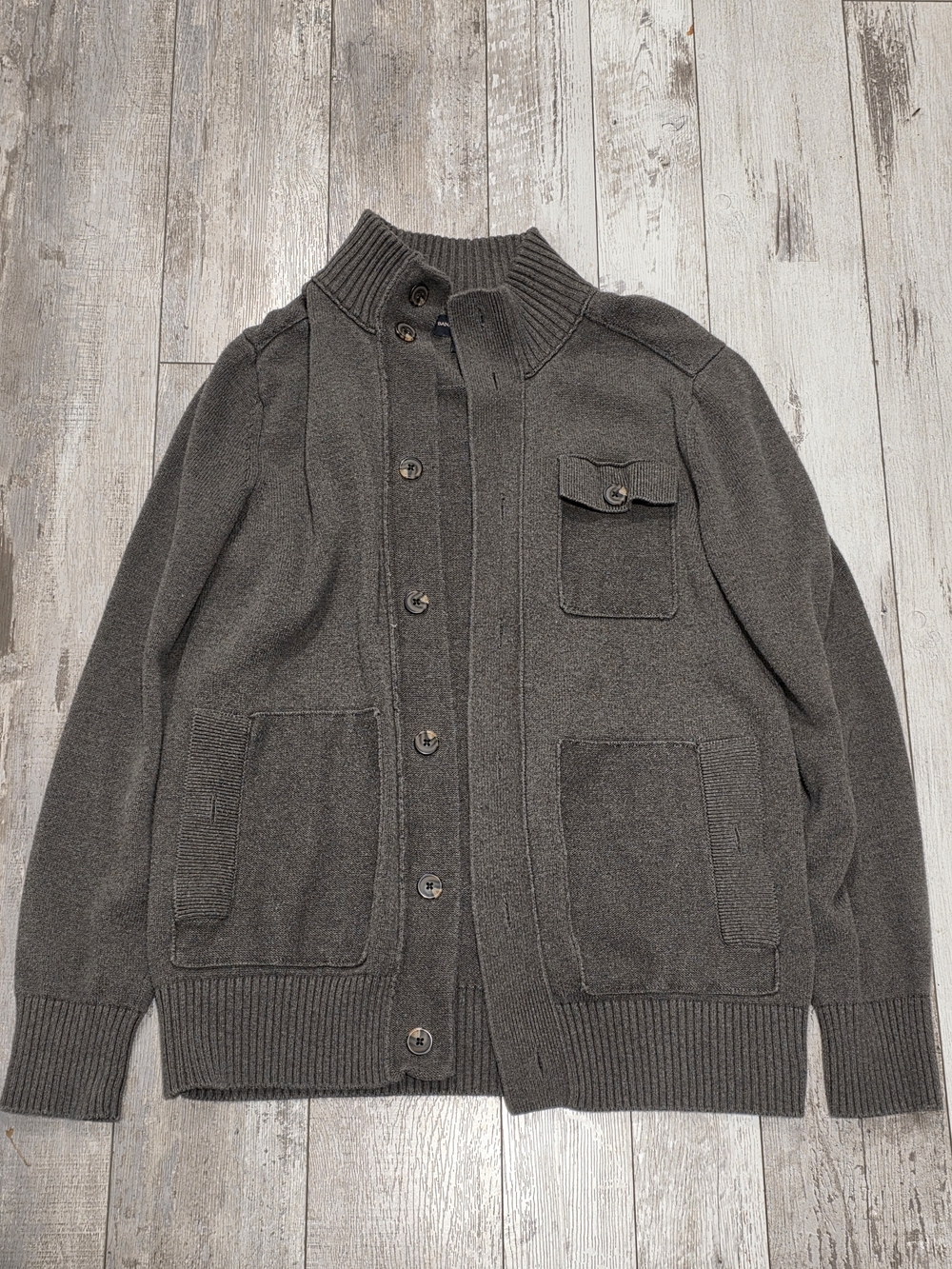 (L) Men's Banana Republic Cardigan Sweater Button-Up Gray 100% Cotton Large